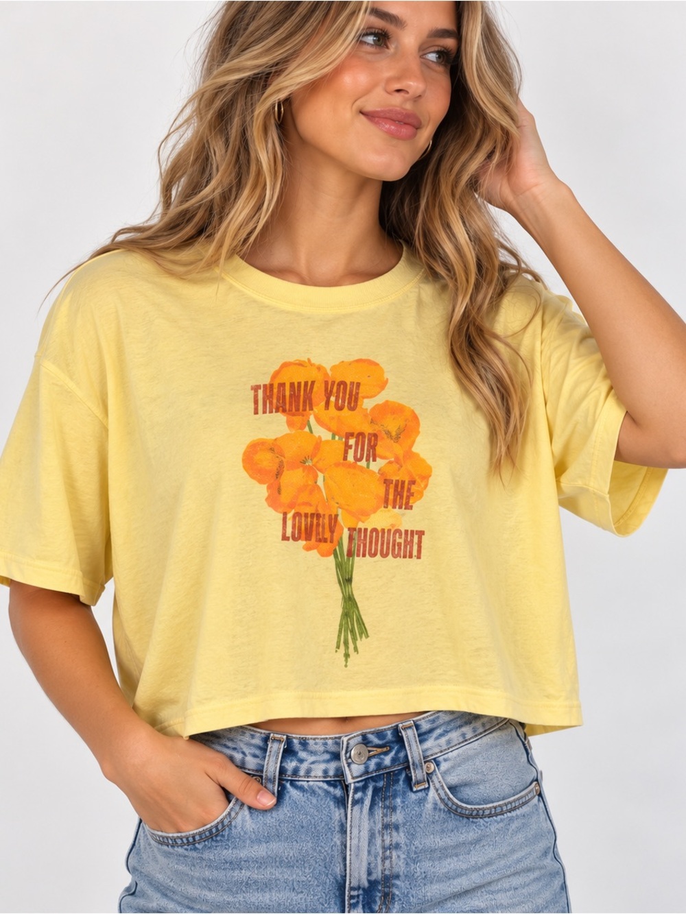 Taylor Swift Yellow Floral Boxy Crop Graphic Tee Size Large